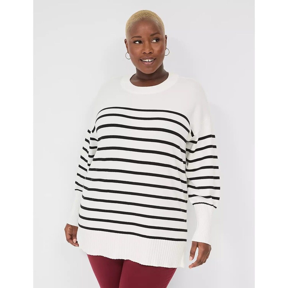Lane Bryant Womens Plus Size 18/20 Classic Striped Crew-Neck Sweater in Vanilla‎